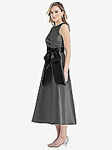 Side View Thumbnail - Gunmetal & Black High-Neck Bow-Waist Midi Dress with Pockets