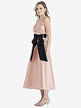 Side View Thumbnail - Toasted Sugar & Black High-Neck Bow-Waist Midi Dress with Pockets