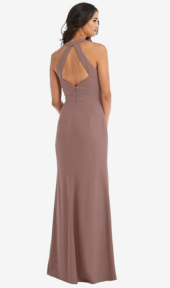 Back View - Sienna Open-Back Halter Maxi Dress with Draped Bow