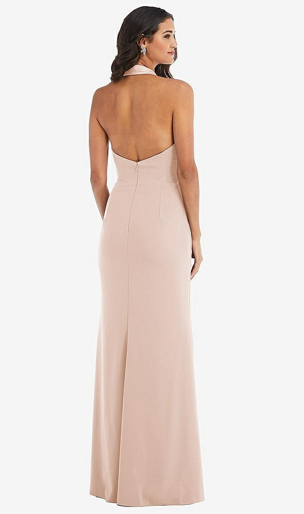 Back View - Cameo Halter Tuxedo Maxi Dress with Front Slit