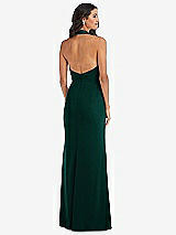 Rear View Thumbnail - Evergreen Halter Tuxedo Maxi Dress with Front Slit