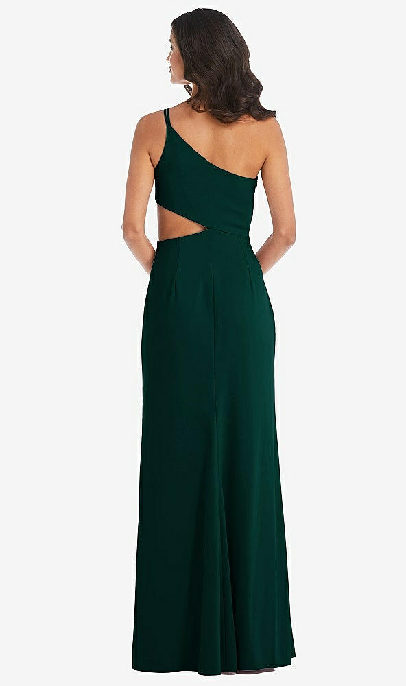 Back View - Evergreen One-Shoulder Midriff Cutout Maxi Dress
