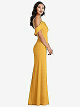 Alt View 2 Thumbnail - NYC Yellow One-Shoulder Draped Cuff Maxi Dress with Front Slit