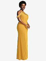 Side View Thumbnail - NYC Yellow One-Shoulder Draped Cuff Maxi Dress with Front Slit