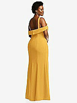 Rear View Thumbnail - NYC Yellow One-Shoulder Draped Cuff Maxi Dress with Front Slit