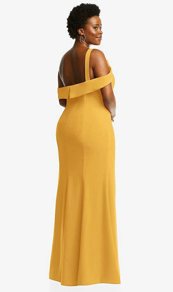 Back View - NYC Yellow One-Shoulder Draped Cuff Maxi Dress with Front Slit