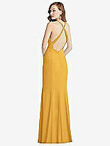 Front View Thumbnail - NYC Yellow High-Neck Halter Dress with Twist Criss Cross Back 