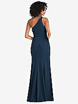 Rear View Thumbnail - Sofia Blue One-Shoulder Draped Cowl-Neck Maxi Dress