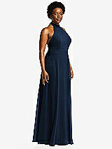 Side View Thumbnail - Midnight Navy High Neck Halter Backless Maxi Dress