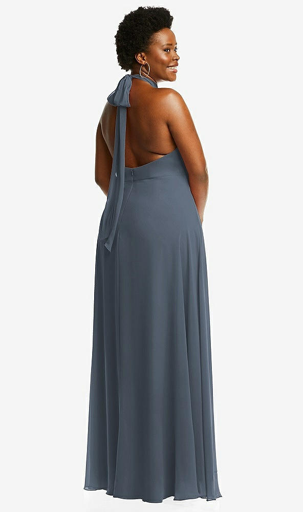 Back View - Silverstone High Neck Halter Backless Maxi Dress