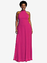 Front View Thumbnail - Think Pink High Neck Halter Backless Maxi Dress