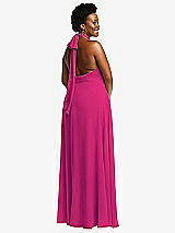 Rear View Thumbnail - Think Pink High Neck Halter Backless Maxi Dress