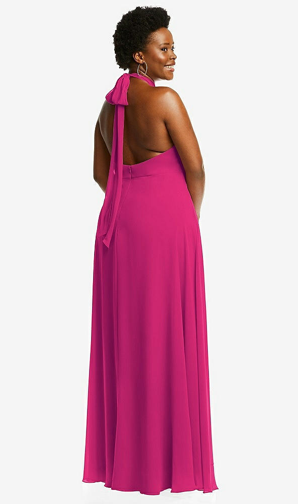 Back View - Think Pink High Neck Halter Backless Maxi Dress