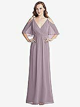 Alt View 1 Thumbnail - Lilac Dusk Convertible Cold-Shoulder Draped Wrap Maxi Dress