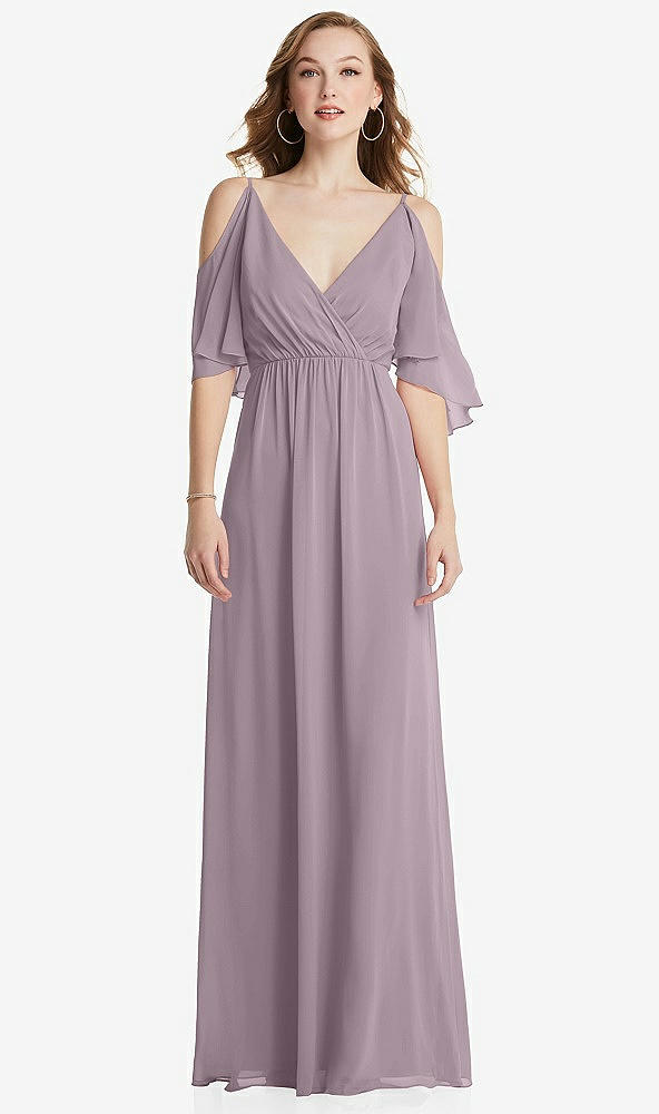 Front View - Lilac Dusk Convertible Cold-Shoulder Draped Wrap Maxi Dress