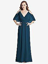 Alt View 1 Thumbnail - Atlantic Blue Convertible Cold-Shoulder Draped Wrap Maxi Dress