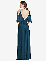 Rear View Thumbnail - Atlantic Blue Convertible Cold-Shoulder Draped Wrap Maxi Dress