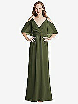 Alt View 1 Thumbnail - Olive Green Convertible Cold-Shoulder Draped Wrap Maxi Dress