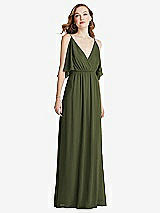 Alt View 3 Thumbnail - Olive Green Convertible Cold-Shoulder Draped Wrap Maxi Dress