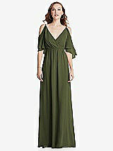 Front View Thumbnail - Olive Green Convertible Cold-Shoulder Draped Wrap Maxi Dress