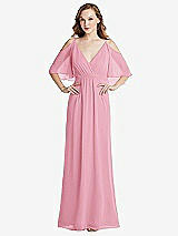 Alt View 1 Thumbnail - Peony Pink Convertible Cold-Shoulder Draped Wrap Maxi Dress