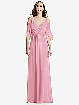 Front View Thumbnail - Peony Pink Convertible Cold-Shoulder Draped Wrap Maxi Dress
