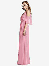 Side View Thumbnail - Peony Pink Convertible Cold-Shoulder Draped Wrap Maxi Dress
