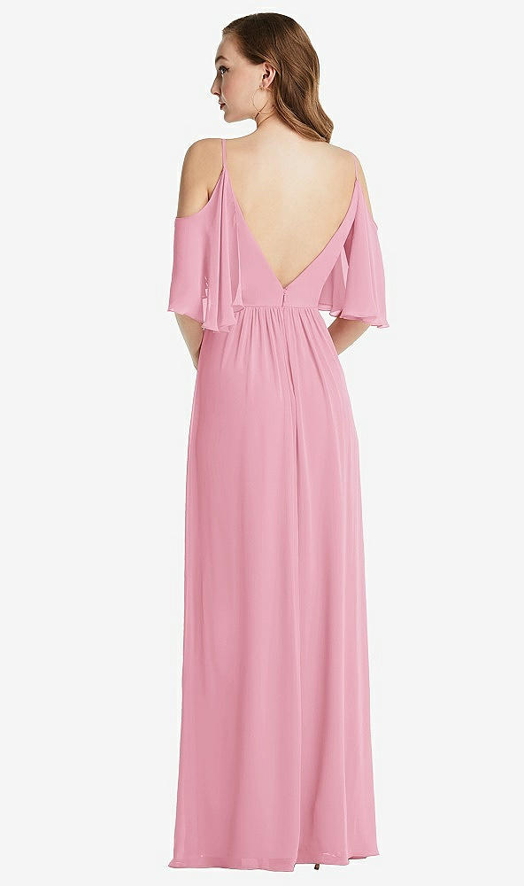 Back View - Peony Pink Convertible Cold-Shoulder Draped Wrap Maxi Dress