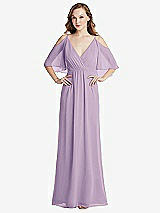 Alt View 1 Thumbnail - Pale Purple Convertible Cold-Shoulder Draped Wrap Maxi Dress
