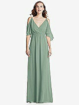 Front View Thumbnail - Seagrass Convertible Cold-Shoulder Draped Wrap Maxi Dress