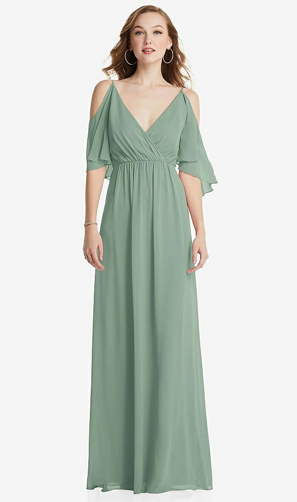 Front View - Seagrass Convertible Cold-Shoulder Draped Wrap Maxi Dress