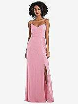 Front View Thumbnail - Peony Pink Tie-Back Cutout Maxi Dress with Front Slit
