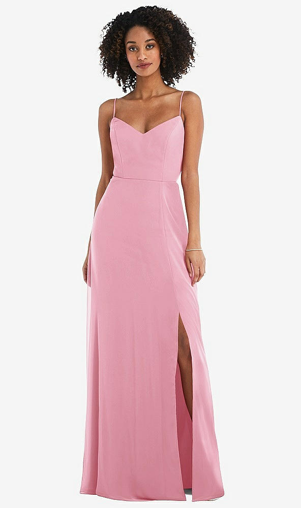 Front View - Peony Pink Tie-Back Cutout Maxi Dress with Front Slit