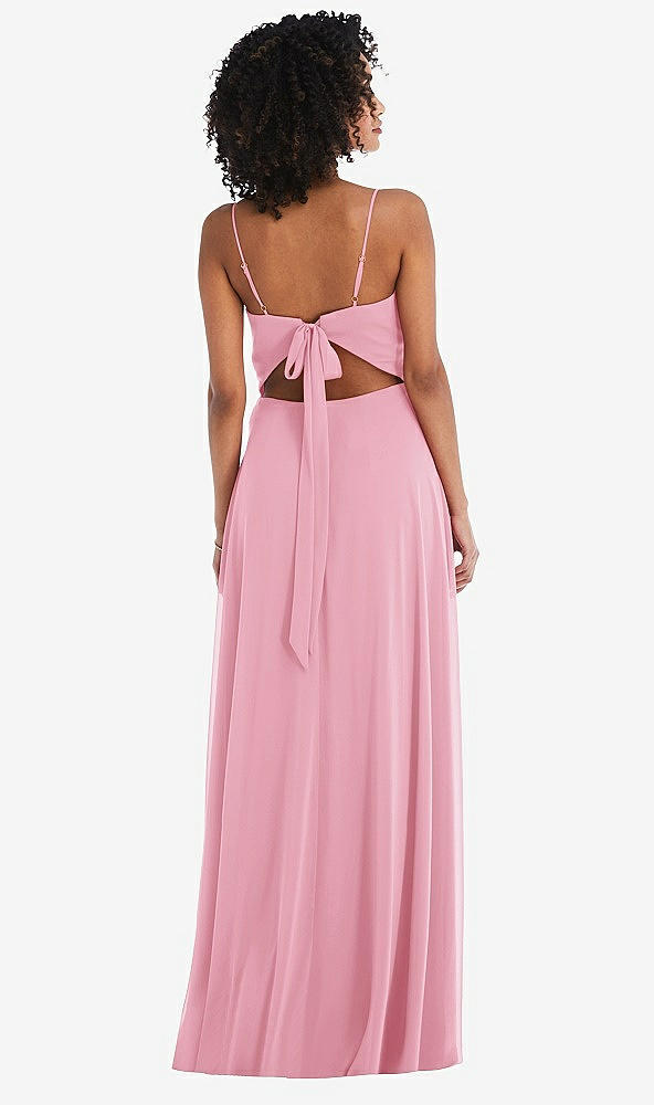 Back View - Peony Pink Tie-Back Cutout Maxi Dress with Front Slit