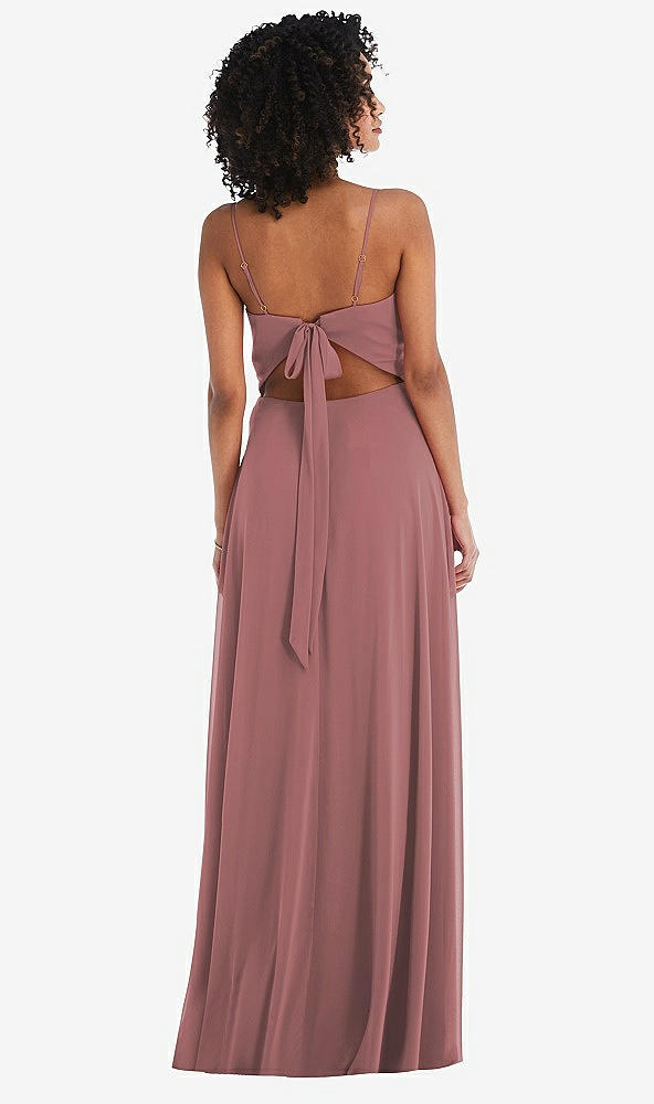 Back View - Rosewood Tie-Back Cutout Maxi Dress with Front Slit