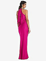 Rear View Thumbnail - Think Pink Draped Twist Halter Tie-Back Trumpet Gown - Imogen