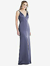Front View Thumbnail - French Blue Twist Strap Maxi Slip Dress with Front Slit - Neve