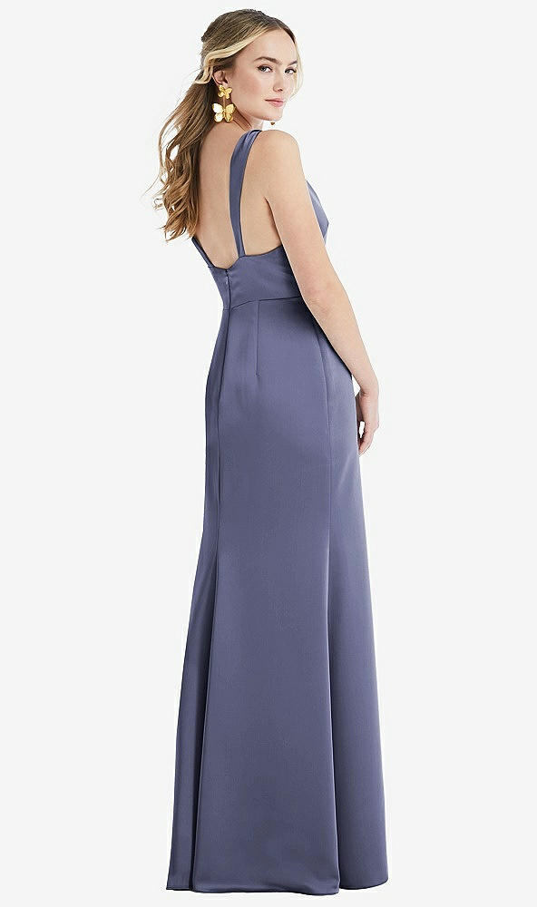 Back View - French Blue Twist Strap Maxi Slip Dress with Front Slit - Neve