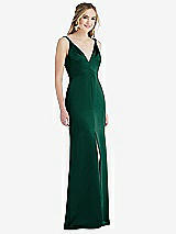 Front View Thumbnail - Hunter Green Twist Strap Maxi Slip Dress with Front Slit - Neve