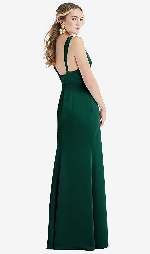 Back View - Hunter Green Twist Strap Maxi Slip Dress with Front Slit - Neve