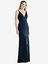 Front View Thumbnail - Midnight Navy Twist Strap Maxi Slip Dress with Front Slit - Neve