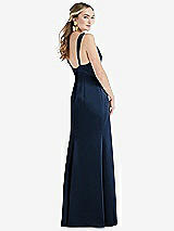 Rear View Thumbnail - Midnight Navy Twist Strap Maxi Slip Dress with Front Slit - Neve