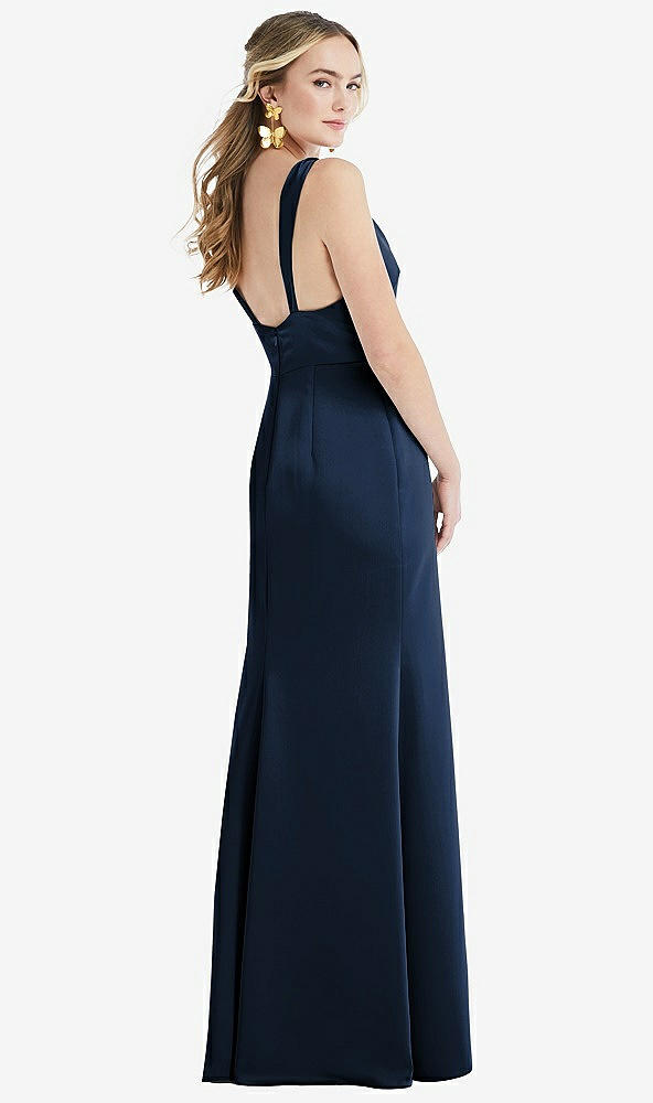 Back View - Midnight Navy Twist Strap Maxi Slip Dress with Front Slit - Neve