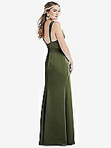 Rear View Thumbnail - Olive Green Twist Strap Maxi Slip Dress with Front Slit - Neve