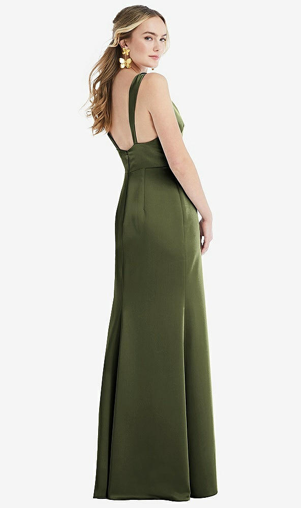 Back View - Olive Green Twist Strap Maxi Slip Dress with Front Slit - Neve