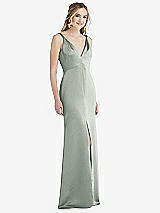 Front View Thumbnail - Willow Green Twist Strap Maxi Slip Dress with Front Slit - Neve