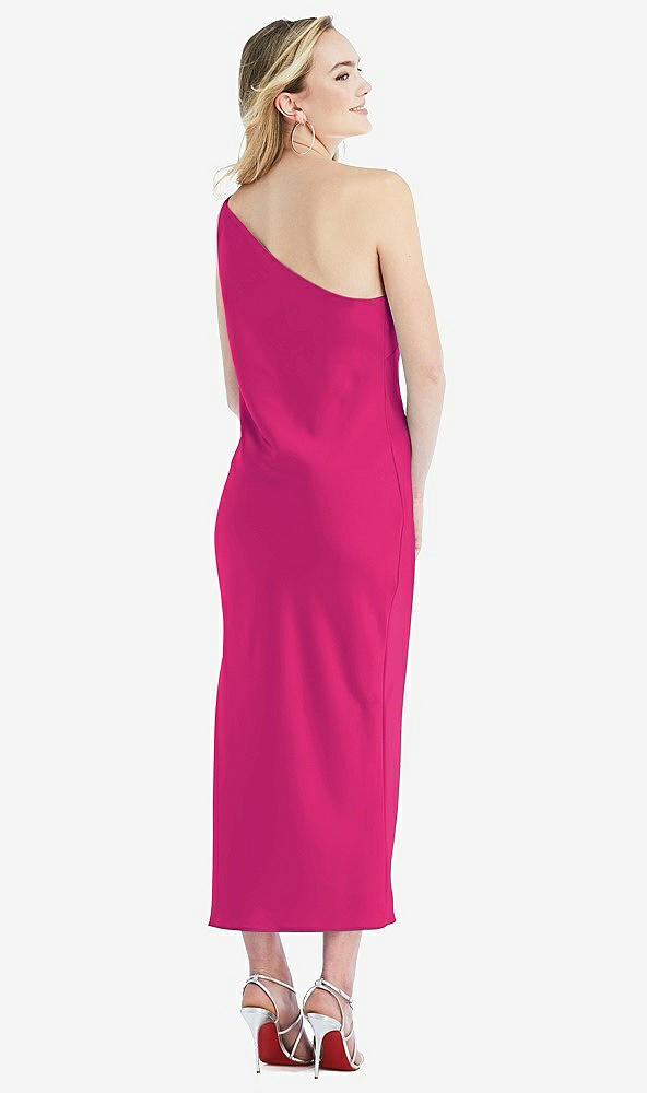 Back View - Think Pink One-Shoulder Asymmetrical Midi Slip Dress