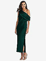 Front View Thumbnail - Evergreen Draped One-Shoulder Convertible Midi Slip Dress