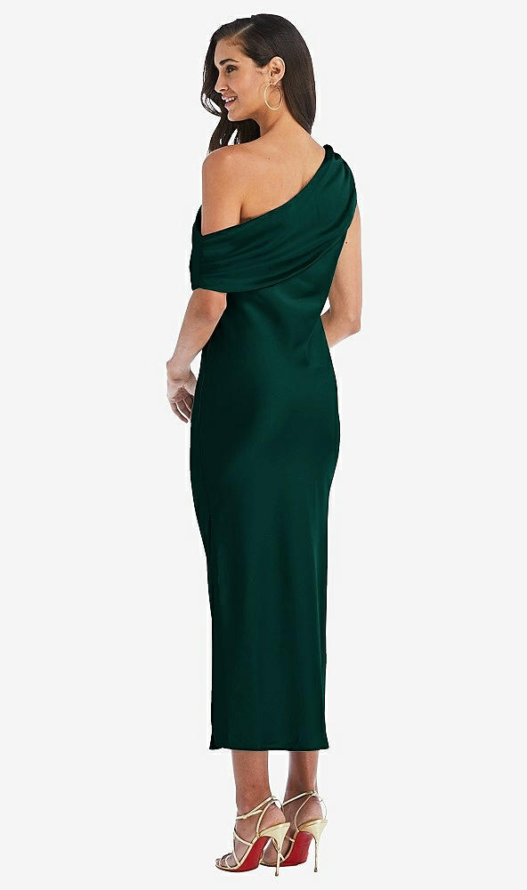 Back View - Evergreen Draped One-Shoulder Convertible Midi Slip Dress