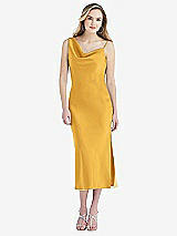 Front View Thumbnail - NYC Yellow Asymmetrical One-Shoulder Cowl Midi Slip Dress